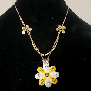 Vintage! BETSEY JOHNSON Garden Party Enamel Flower Insect Pendant Necklace.